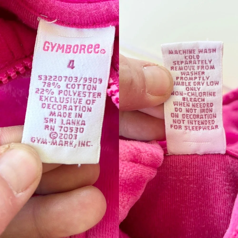 Vintage Gymboree Hot Pink Velour Full Zip Hoodie Tracksuit Size 4T